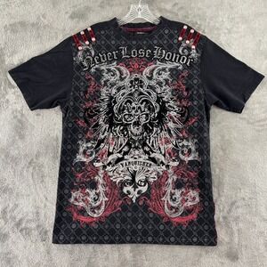 Akcess Vanquisher Skull T-Shirt Mens‎ XL Never Lose Honor Black Studs Velvet